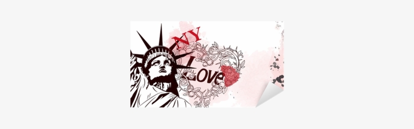 Statue Of Liberty And Love Ny Doodle On Watercolor - Statue Of Liberty, transparent png download