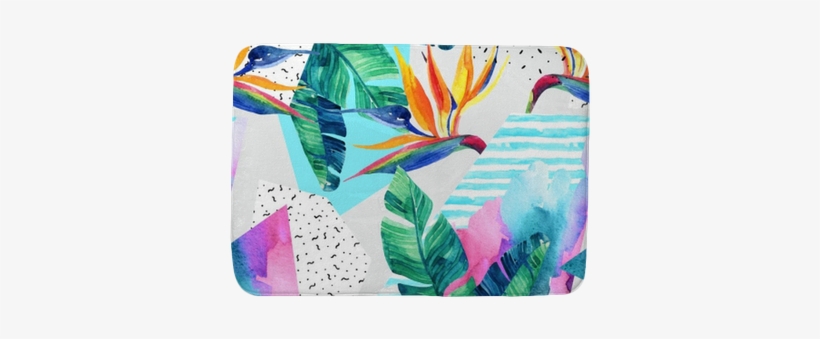 Watercolor Exotic Flowers, Leaves, Grunge Textures, - Abstract Tropical Summer Design, transparent png download
