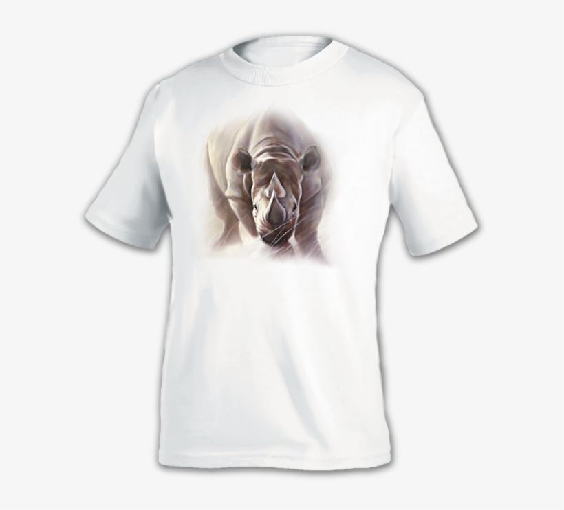 Charging Black Rhino White T-shirt - T-shirt, transparent png download