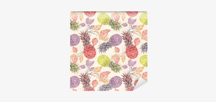 Colorful Pineapples, Watercolor Sprigs On A Light Beige - Pineapple, transparent png download