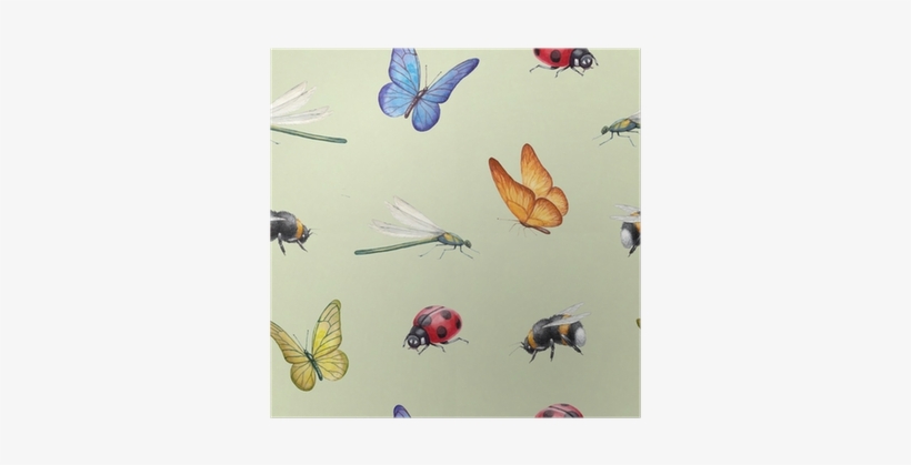 Seamless Pattern With Watercolor Insects Illustrations - Illustration, transparent png download