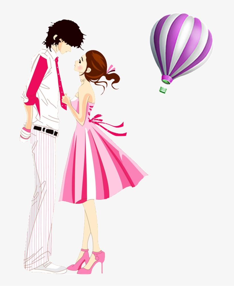 Romantic Hot Air Balloon Cartoon Couple Elements - Cartoon Couple, transparent png download