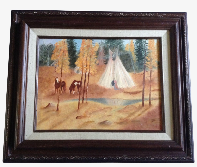 Polly R Hagen, Indian Teepee & Horses Oil Painting - Picture Frame, transparent png download