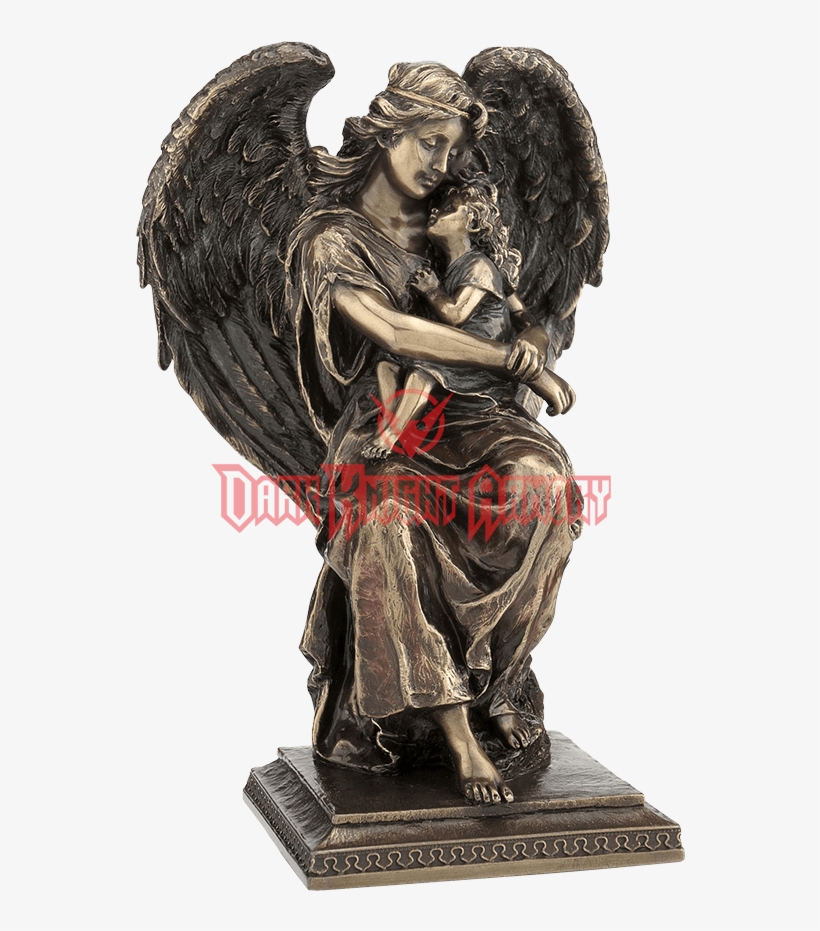 Bronze Guardian Angel With Young Girl - Statue, transparent png download