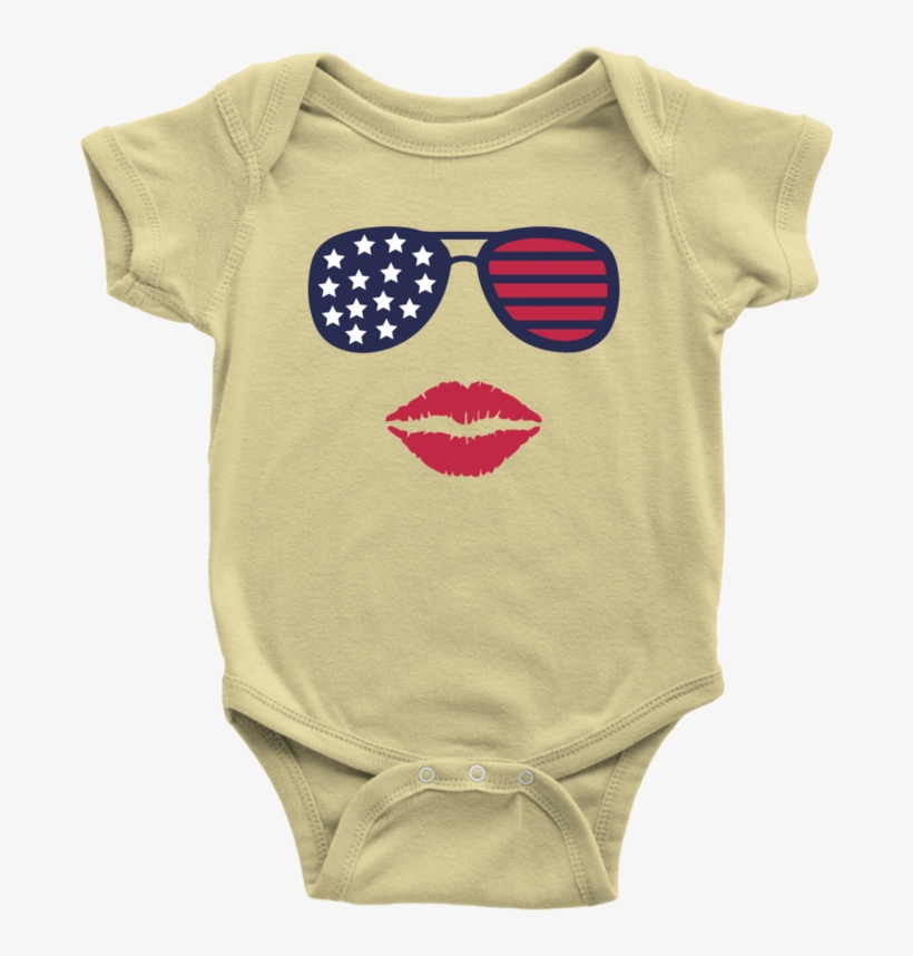 Patriotic Stars & Stripes Sunglasses & Lips Baby Onesie - Dinosaur Baby Onesie, transparent png download
