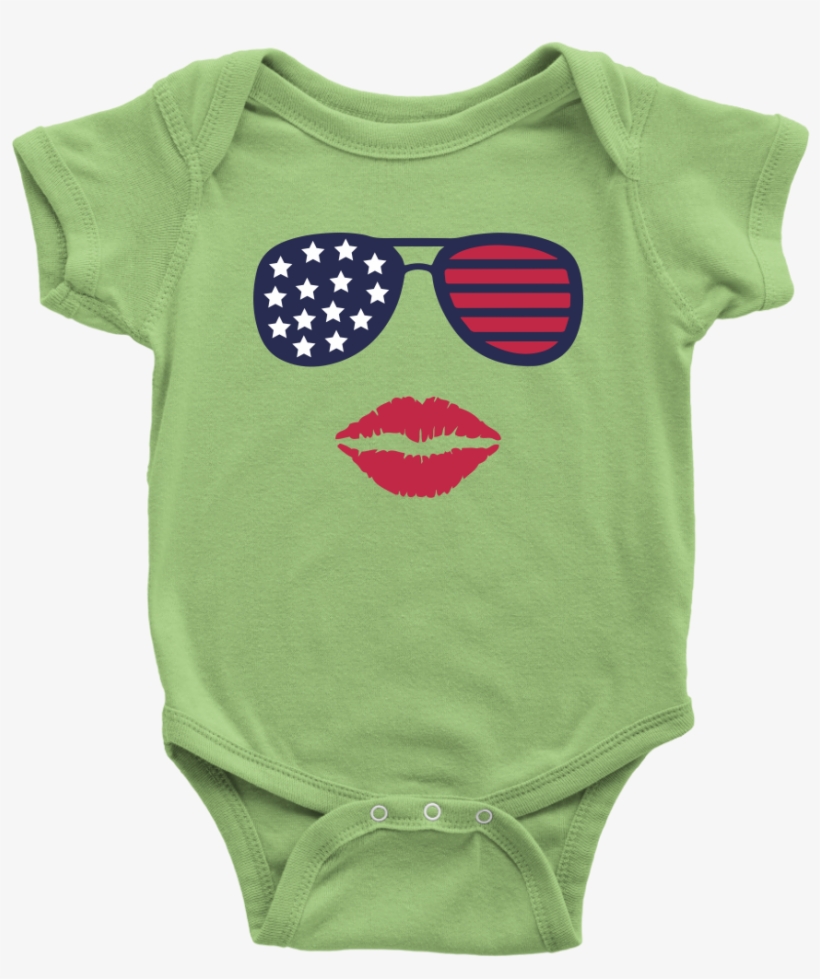 Patriotic Stars & Stripes Sunglasses & Lips Baby Onesie - My Big Brother Is A Rottweiler, transparent png download