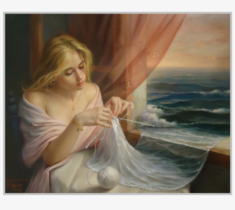 Obra Del Pintor Español Alex Alemany - Вышивка Крестом Девушка И Море, transparent png download