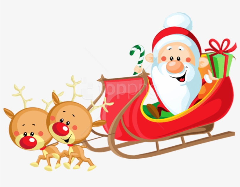 Free Png Cute Santa With Sleigh Png Images Transparent - Santa On Sleigh Clipart, transparent png download