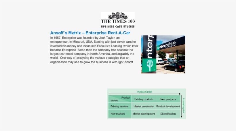 Ansoff's Matrix Enterprise Rent A Car - Website, transparent png download