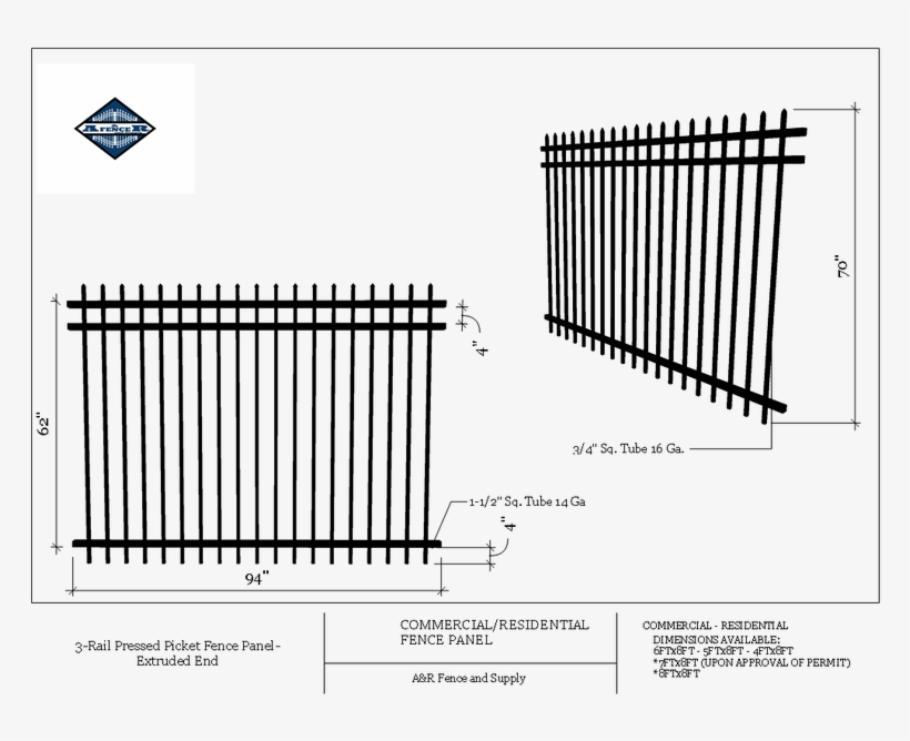 Commercial 3 Rail Pressed Picket Fence Panel Extruded - Tubular Steel Price Philippines, transparent png download