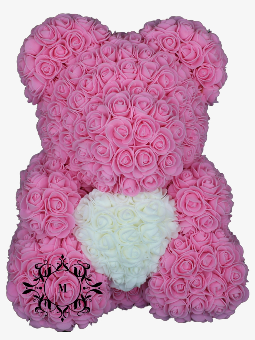 Pink Bloom Love Bear With White Heart - Heart, transparent png download