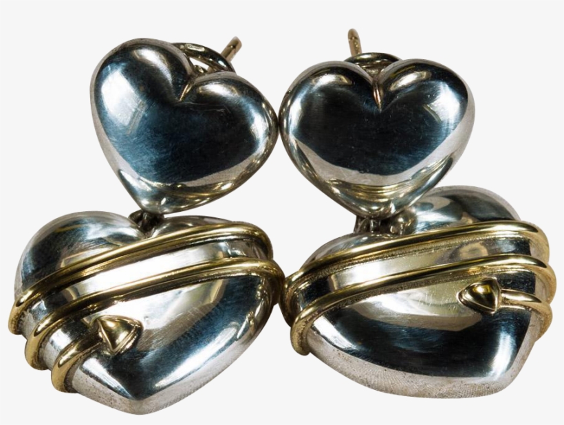 Tiffany Double Heart Earrings 925 18k Gold Sterling - Earrings, transparent png download