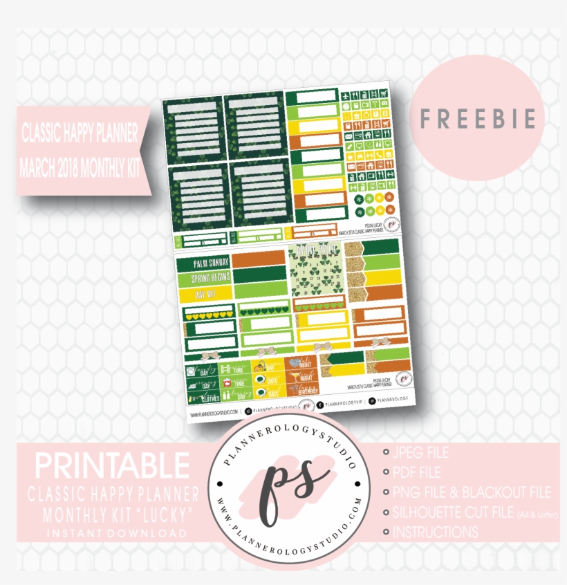 Lucky St Patrick's Day Classic Happy Planner March - Free Planner Sticker Printables Winter, transparent png download