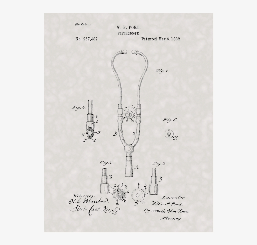 Doctor's Stethoscope Patent - Stethoscope Patent Drawing From 1882 - Vintage, transparent png download