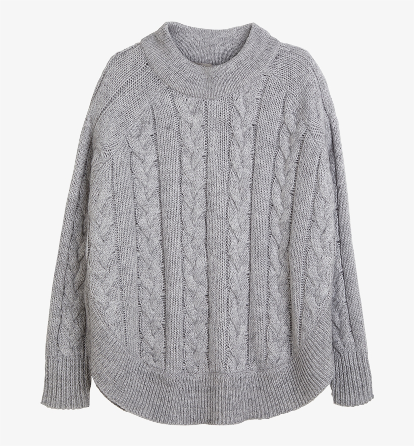 Cable Knit Grey Poncho Grey - Cardigan, transparent png download