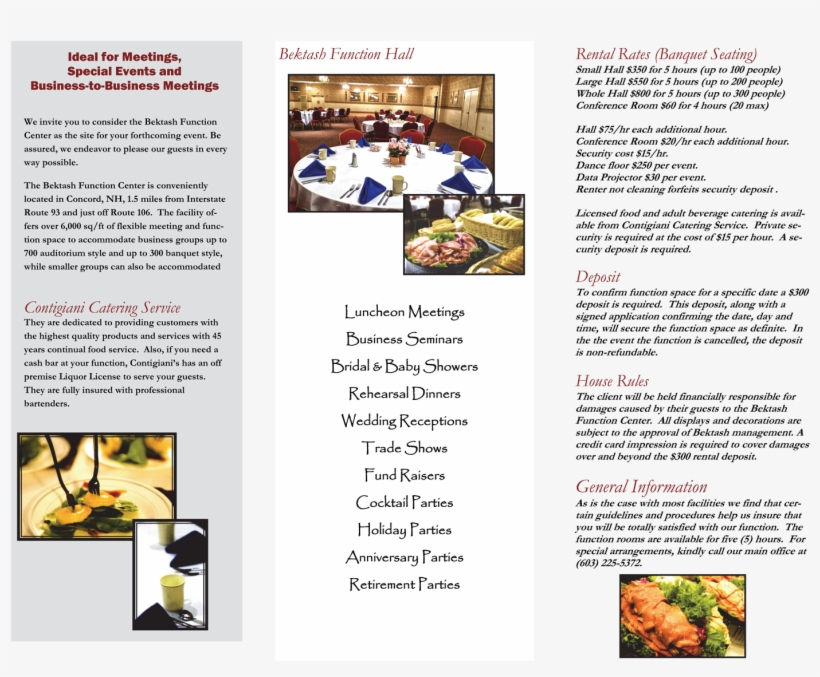 Bektash Hall Brochure Pg2 - Brochure, transparent png download