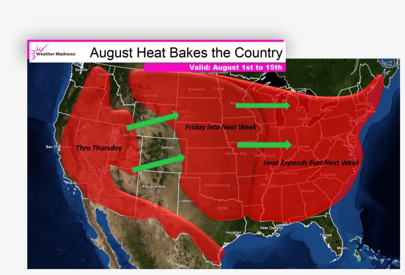 The Heatwave In The West Will Expand Into The Plains - Map, transparent png download
