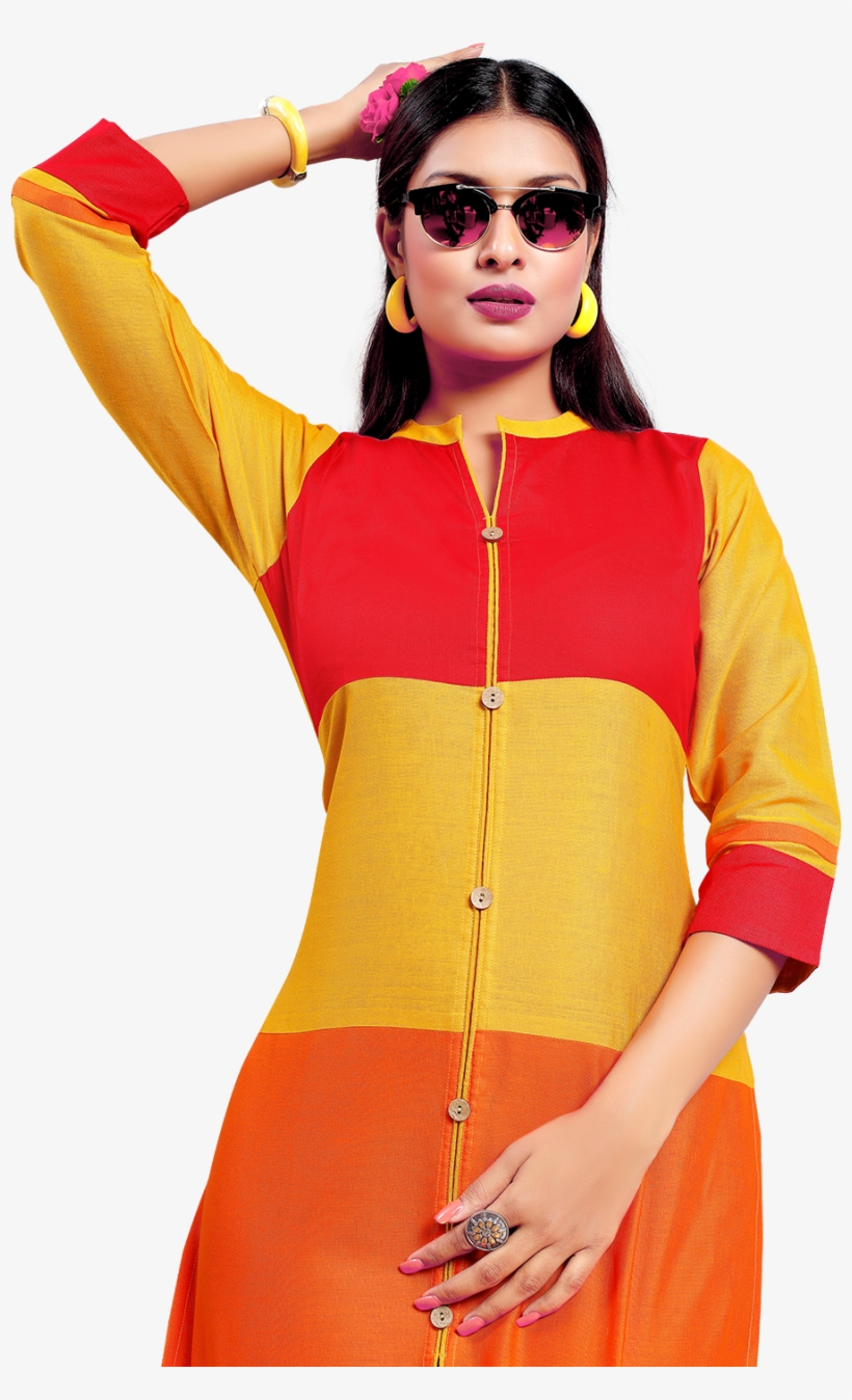 Yuri's Multicoloured Cotton Straight Kurti - Girl, transparent png download