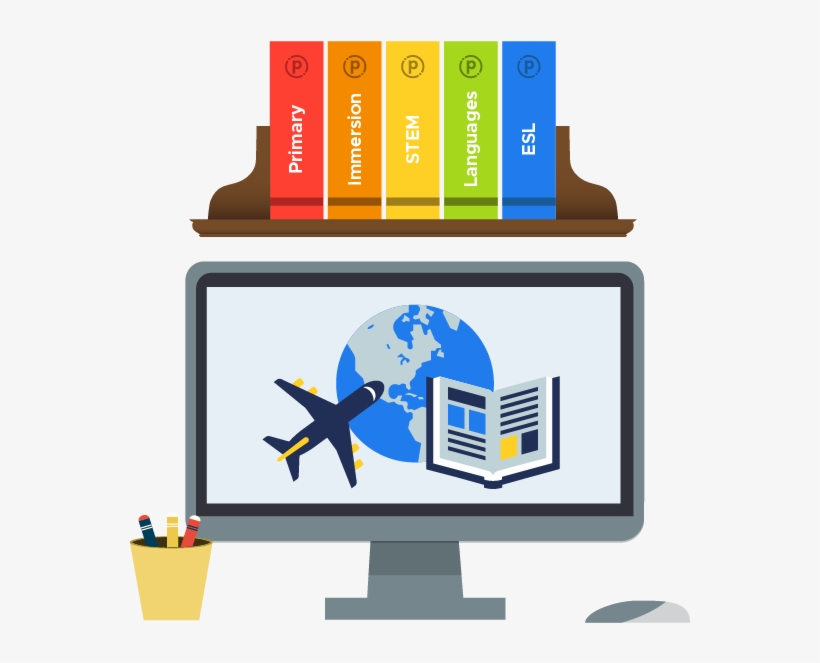 Bookshelf And A Computer Leading To More Info - Graphic Design, transparent png download