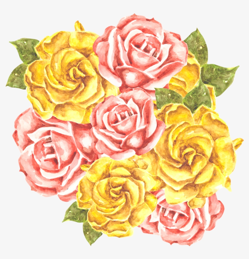 Watercolor Roses And Gardenias By Erika Lancaster - Garden Roses, transparent png download