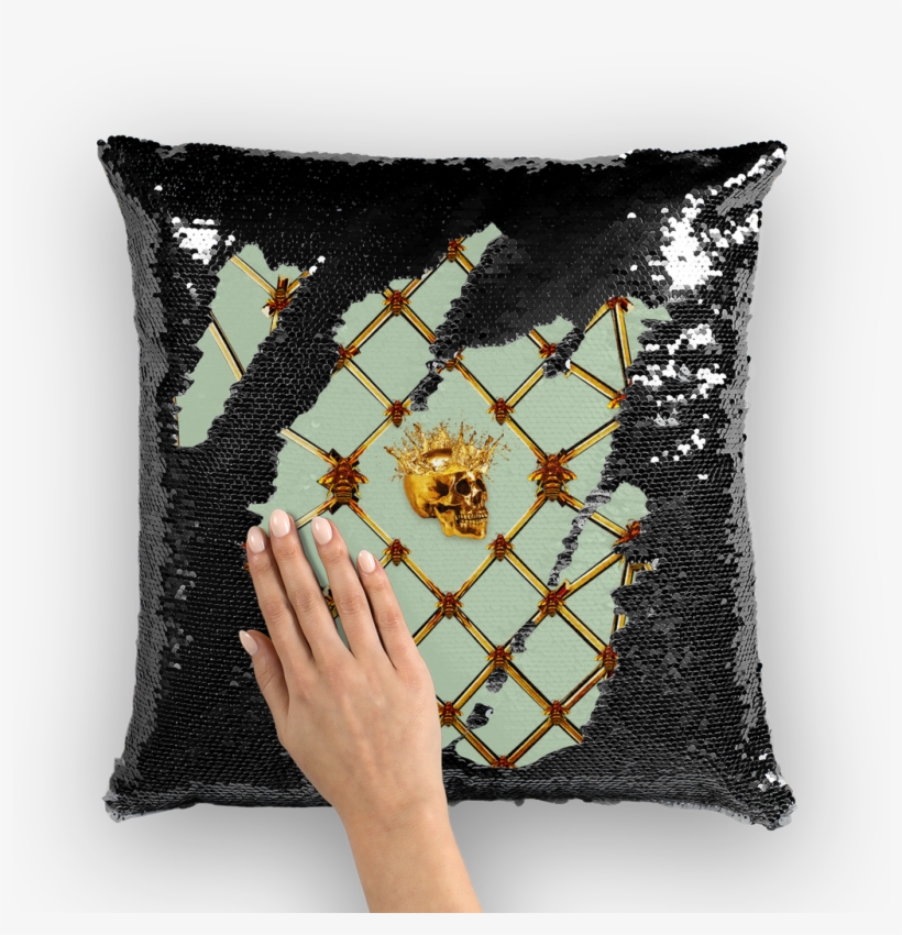 Golden Skull & Star- French Gothic Sequin Pillowcase - Cushion, transparent png download