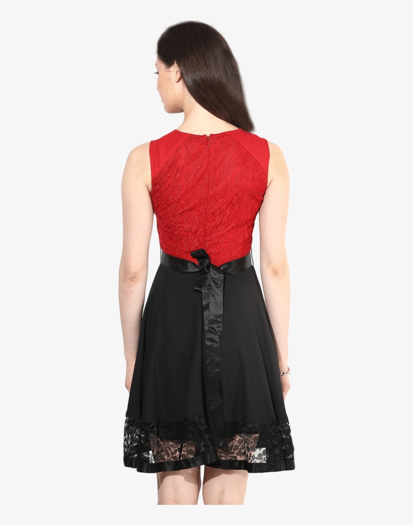 Women Dual-toned Short Dress With Lace Trim - Little Black Dress, transparent png download