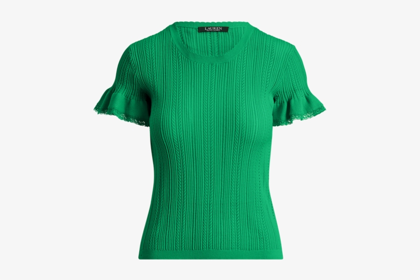 Lace-trim Cotton Sweater Tropical Green For Women - Blouse, transparent png download
