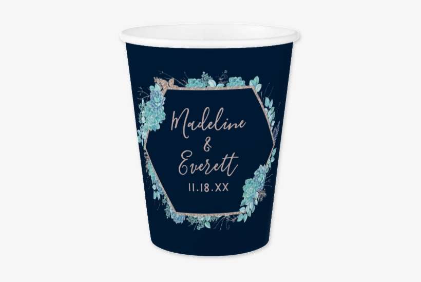 Blue & Aqua Watercolor Succulents Rose Gold Foil Frame - Gold, transparent png download