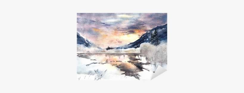 Winter Landscape Mountains Lake Snow Watercolor Painting - Aquarelle Paysages De Neige, transparent png download