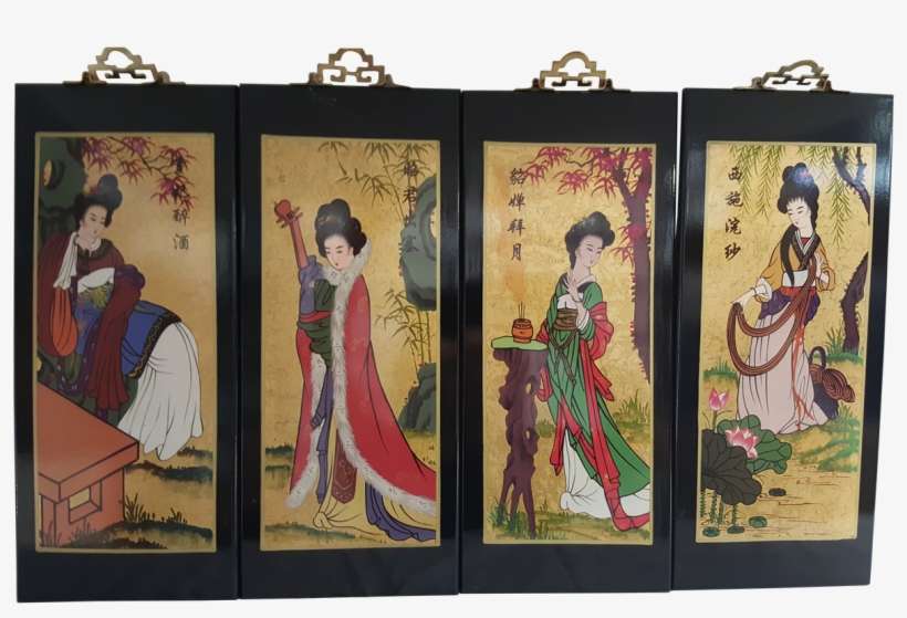 Gold Leaf Geisha Wall Plaque Hand Painting 16"h - Painting, transparent png download