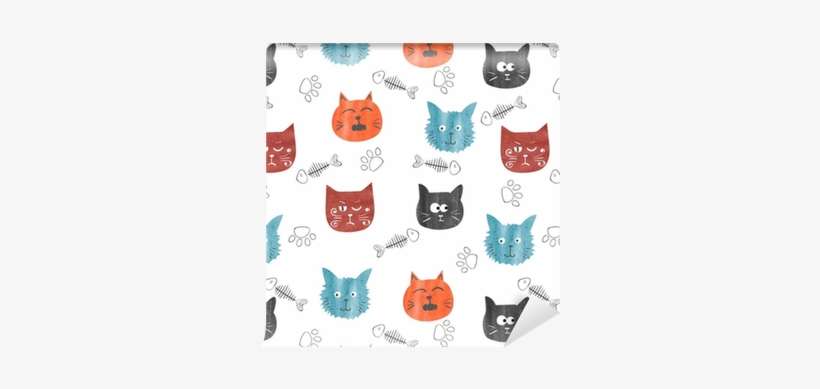 Watercolor Cute Cats Seamless Pattern - Watercolor Painting, transparent png download
