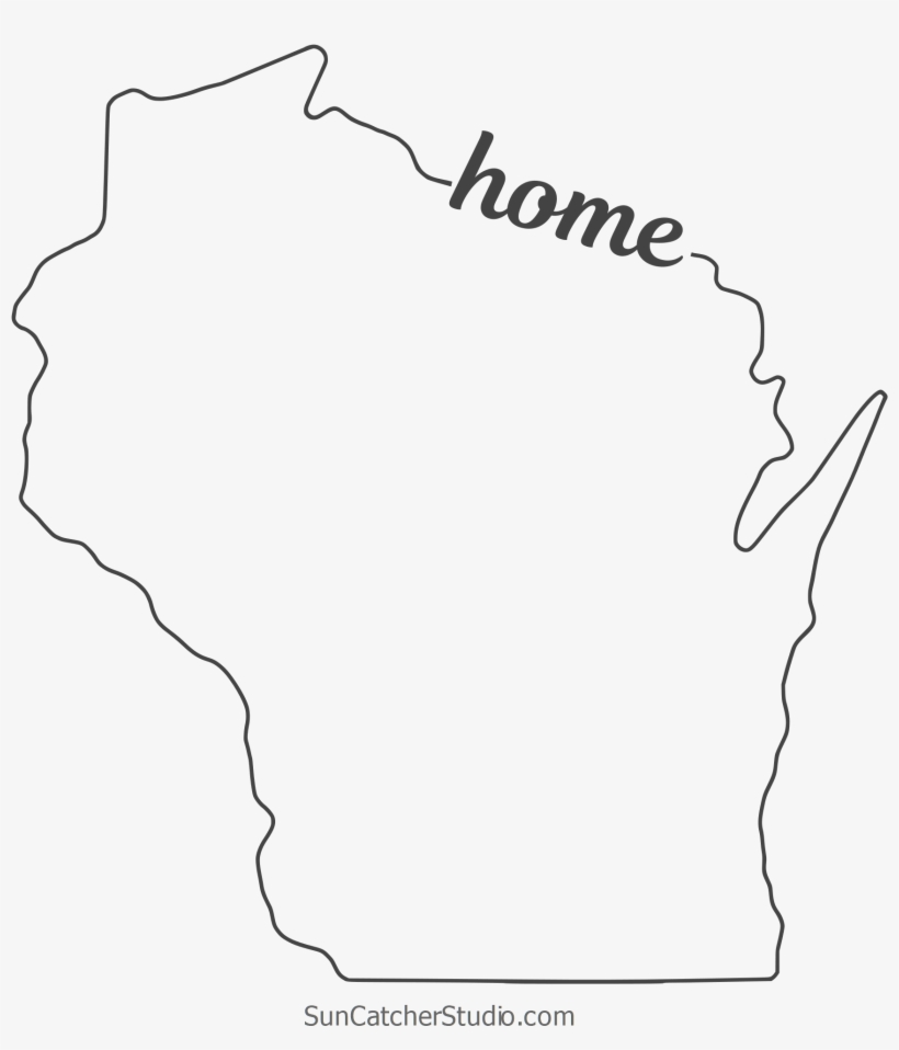Free Wisconsin Outline With Home On Border, Cricut - Line Art, transparent png download