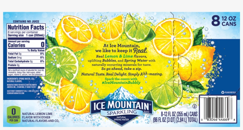 Ice Mountain Lemon Lime Sparkling Water, 12 Fl - Sweet Lemon, transparent png download