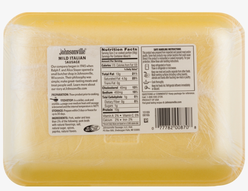 Johnsonville Mild Italian Ground Sausage 16oz Tray - Gruyère Cheese, transparent png download