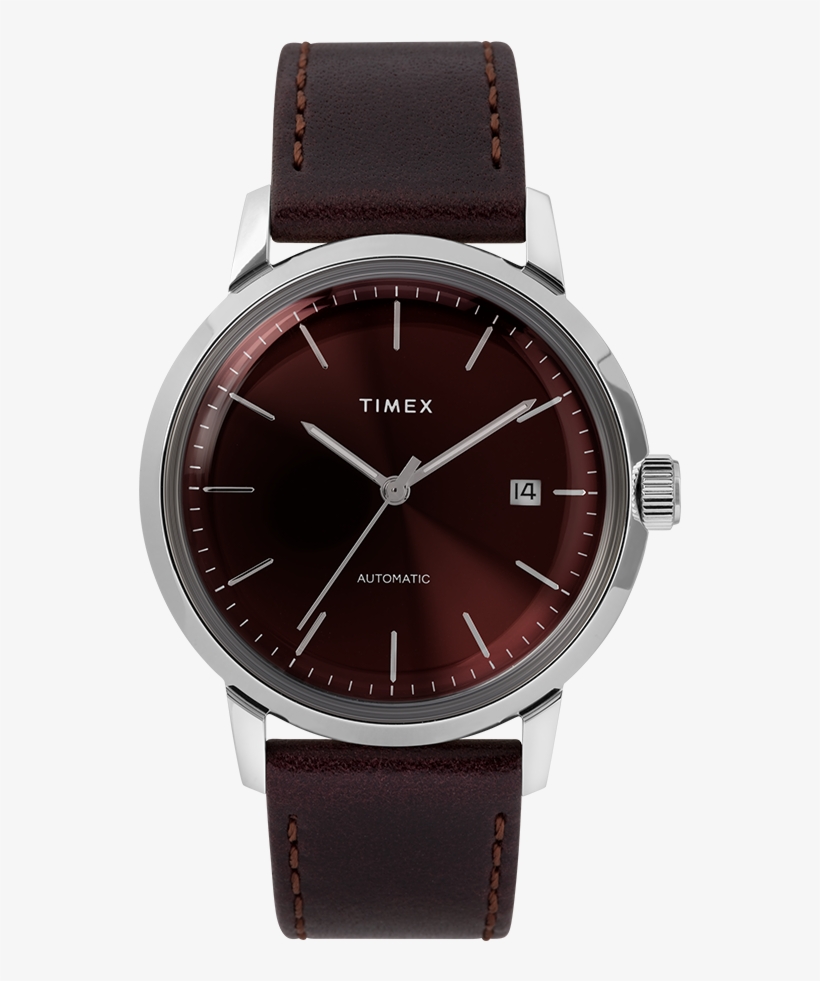 40mm Automatic Leather Strap Watch Burgundy/silver-tone - Timex Marlin Automatic Gold, transparent png download