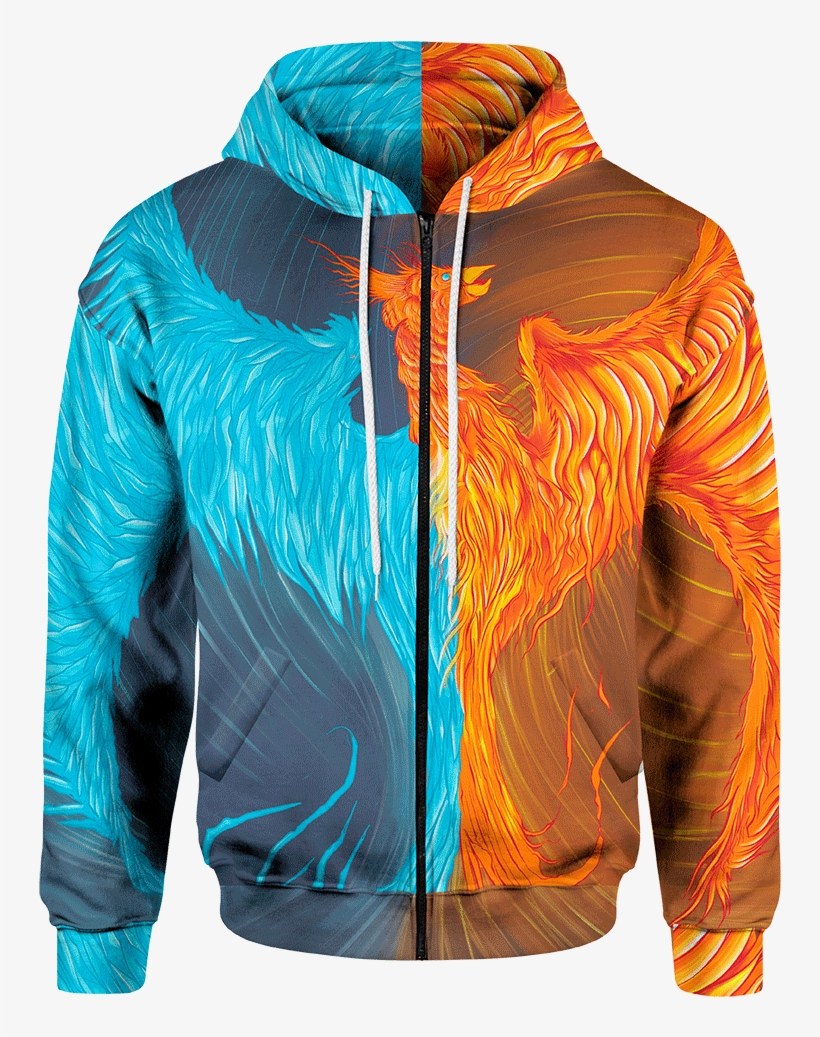 Fire & Ice Phoenix Zip Hoodie - Hoodie, transparent png download