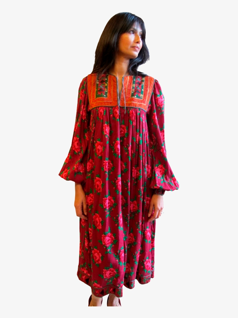 1960-70's Afghani Floral Print Dress With Patchwork - Day Dress, transparent png download