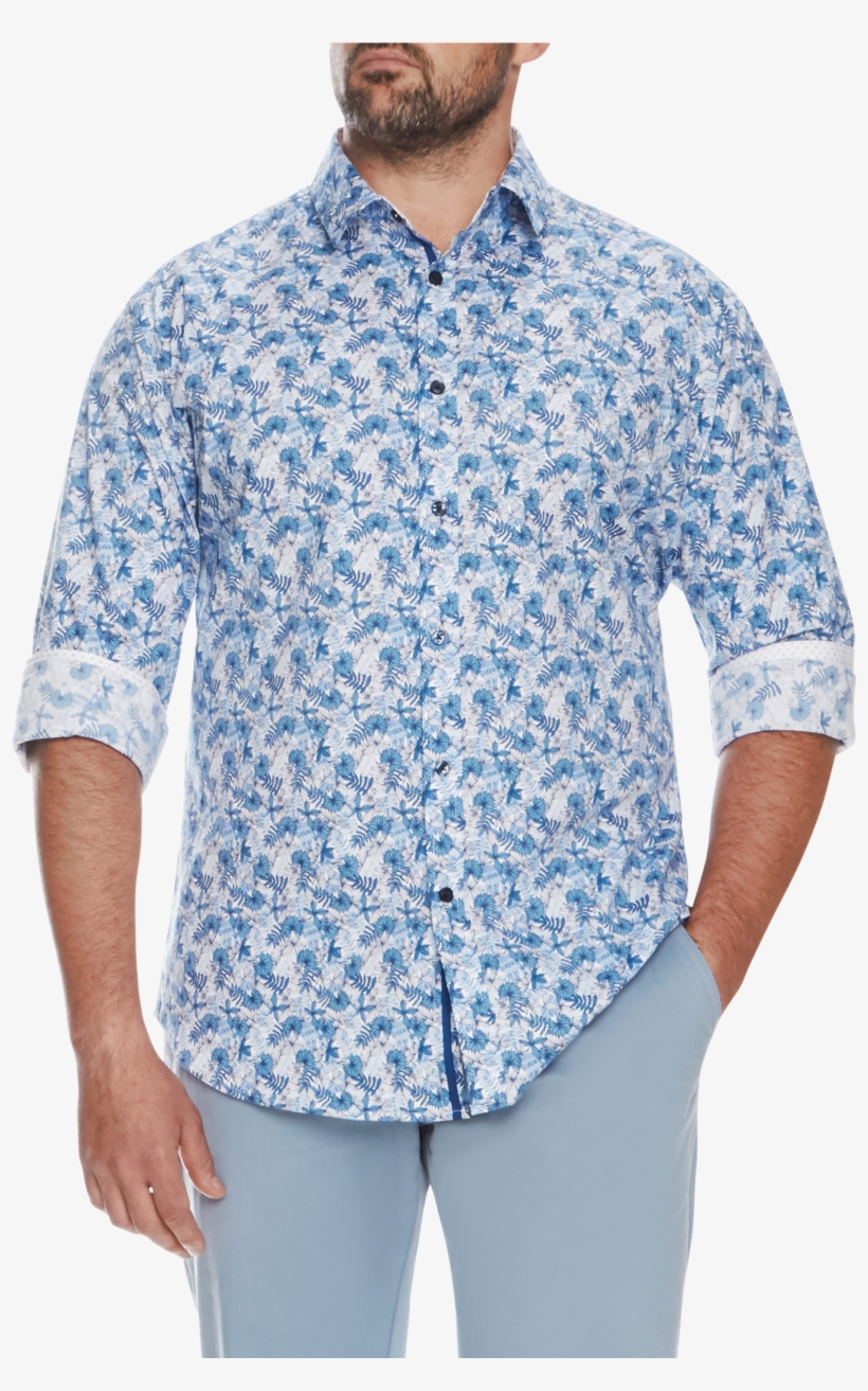 Blue Summer Floral Print Shirt - Gentleman, transparent png download