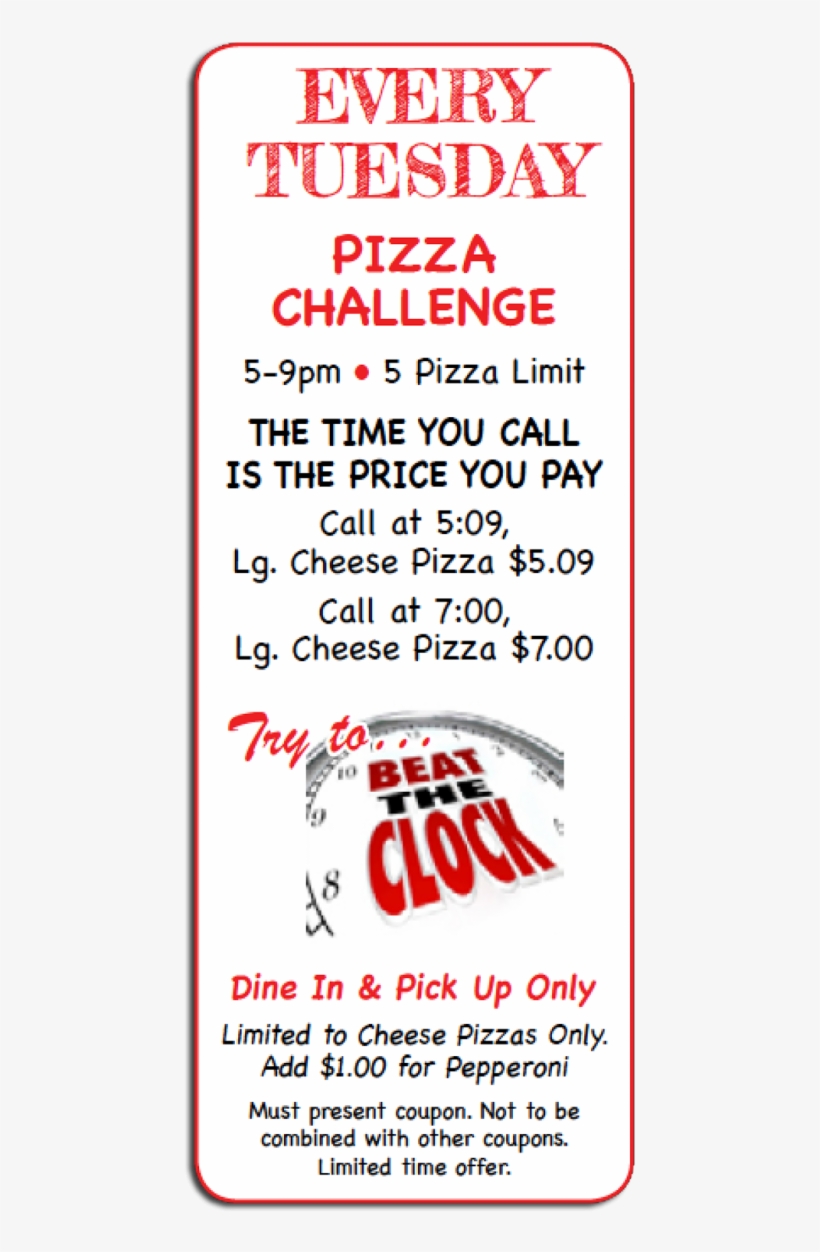 Tuesday Pizza Special ~ Beat The Clock - Poster, transparent png download