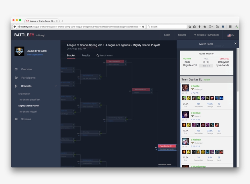 The Side Panel Also Hosts Match Details Like Stats - Battlefy Bracket, transparent png download