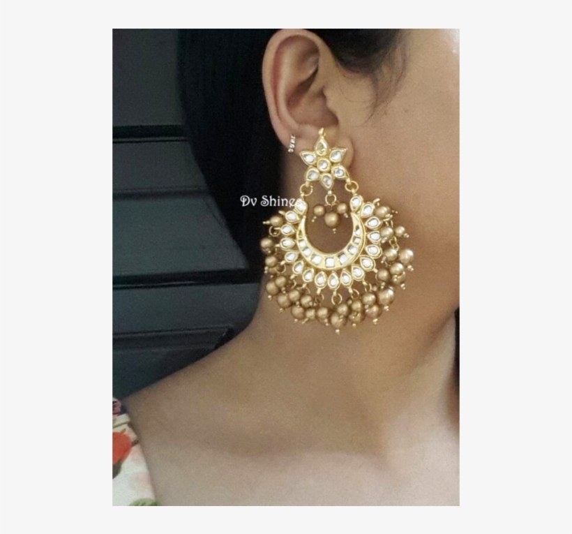 Brilliant Finish Kundan Earrings In Dull Gold - Earrings, transparent png download