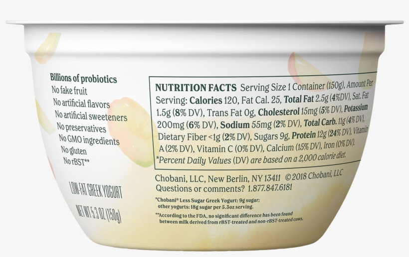 Chobani, Less Sugar Greek Alphonso Mango Low Fat Greek - Chobani Less Sugar Nutrition Facts, transparent png download