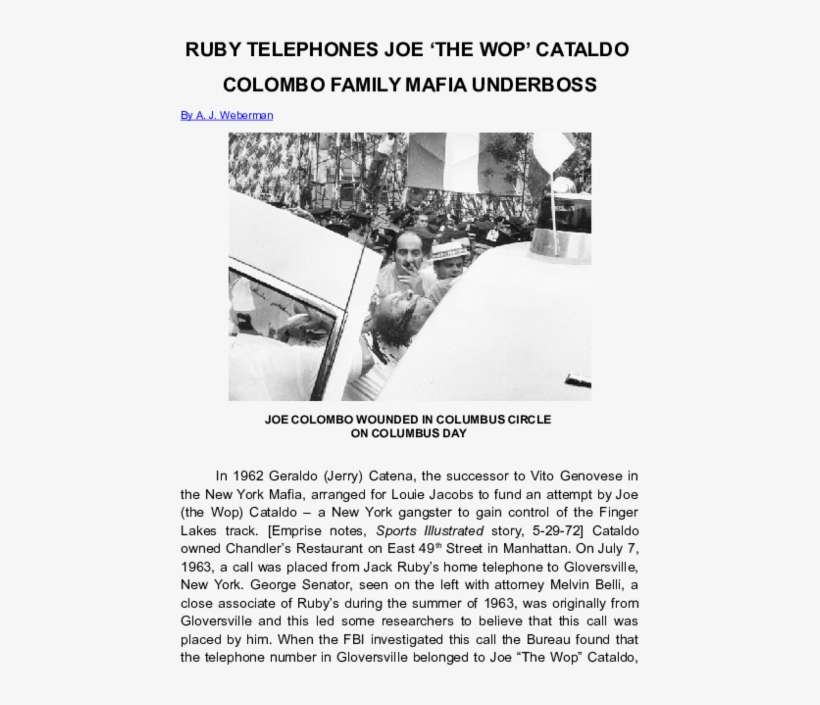 Ruby Telephones Joe 'the Wop' Cataldo Colombo Family - Mafia Hits, transparent png download