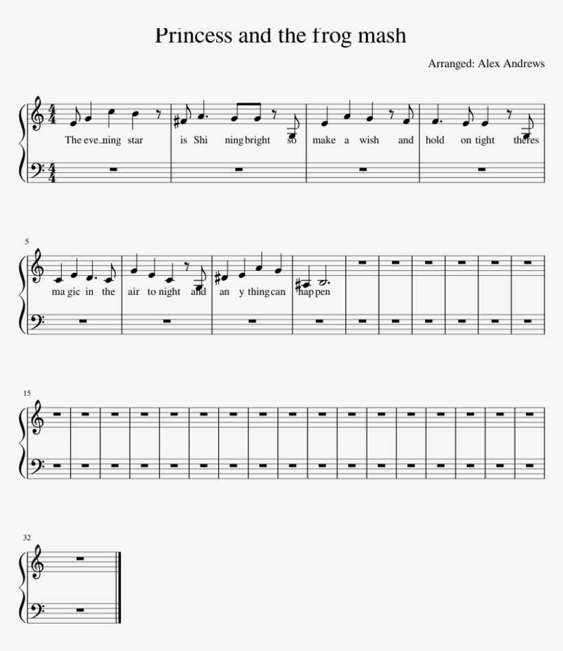 Princess And The Frog Mash Sheet Music For Piano Download - Forever Young 钢琴 谱, transparent png download