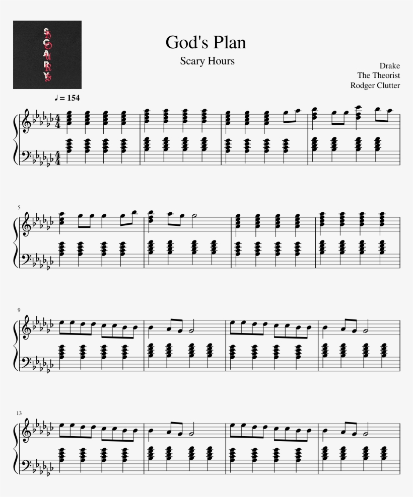 God's Plan - Drake - Scary Hours - Piano Solo - God's Plan Piano Sheet Music, transparent png download