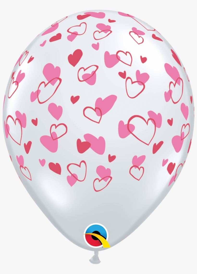 11" Red & Pink Hearts On Clear Around - Balloon, transparent png download