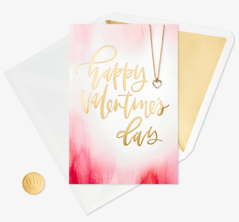 I Love You Valentine's Day Card With Heart Charm Necklace - Paper, transparent png download