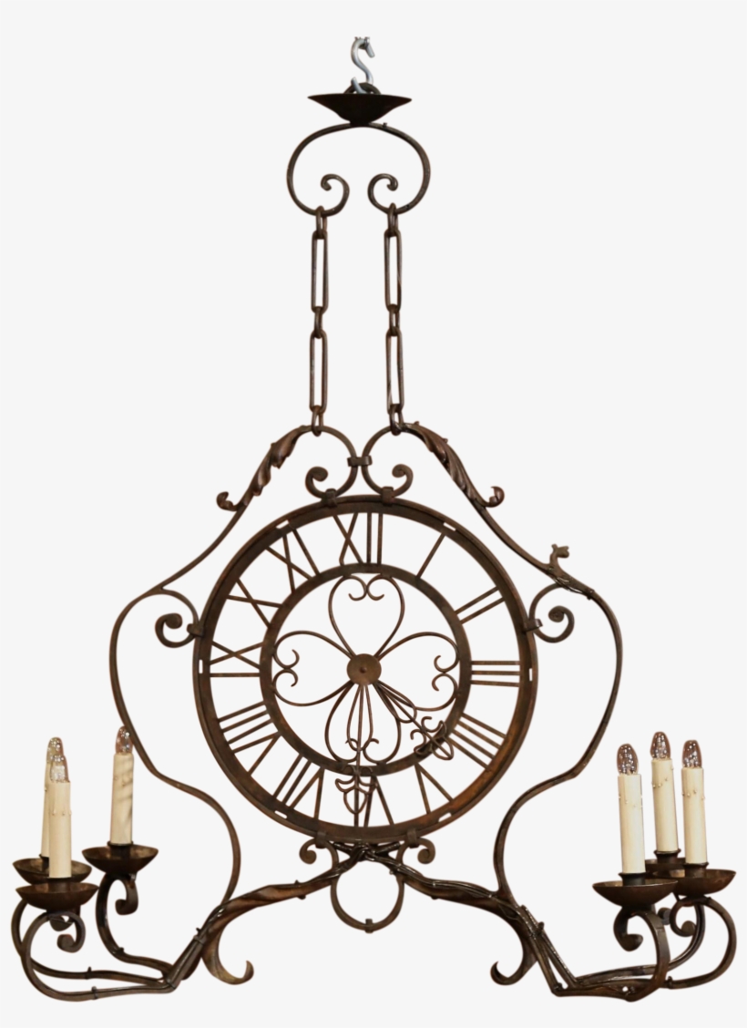 Early Th Century French Six Light Iron - Chandelier, transparent png download