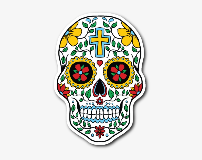 Sugar Skull 3" X 4" Die Cut Vinyl Sticker - Caveira Mexicana Com Cruz, transparent png download