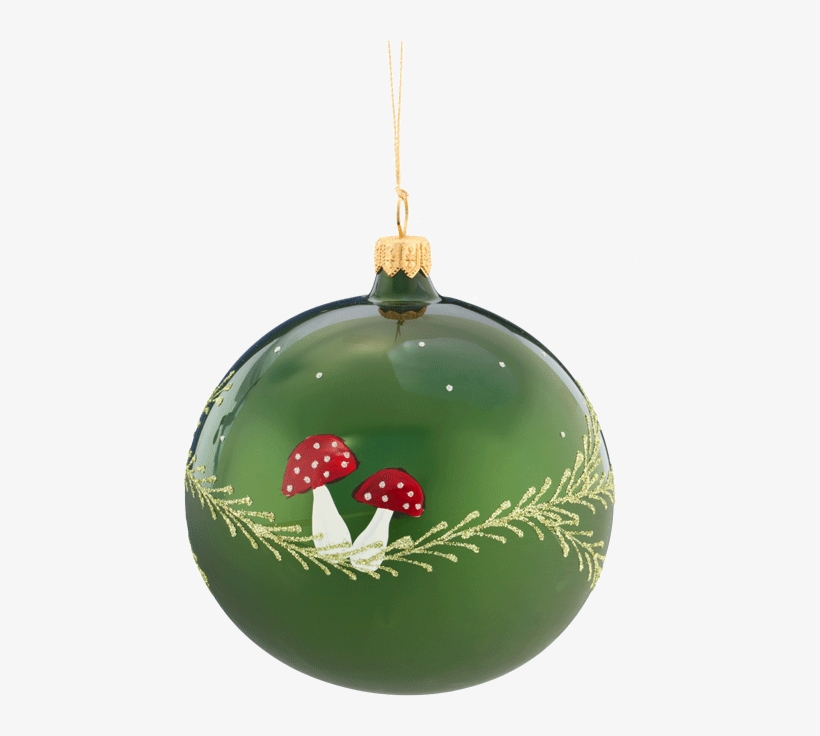 Glass Bauble Green With Mushrooms, 10 Cm - Christmas Ornament, transparent png download
